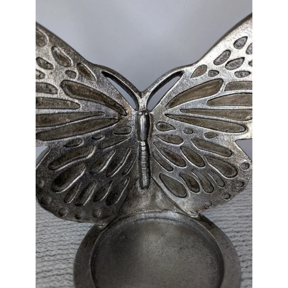 Silver Butterfly Candle Holder Trinket Dish